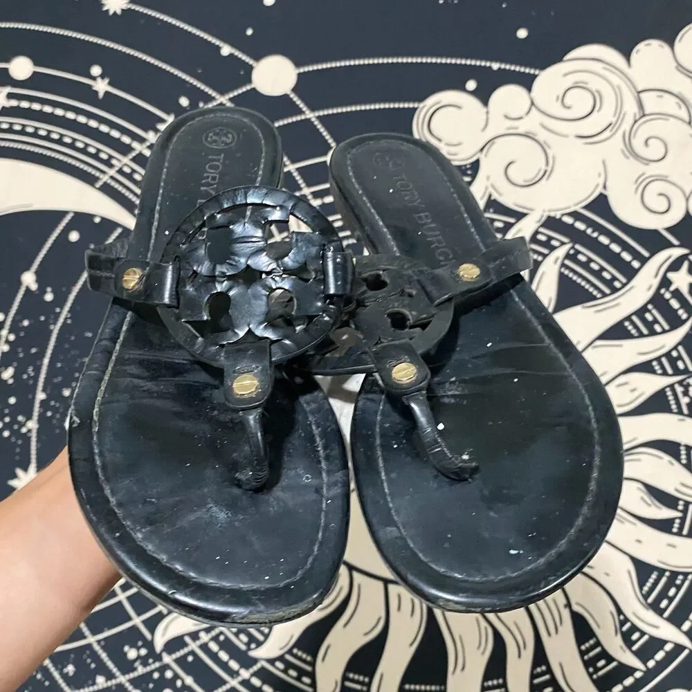 Tory Burch Miller Flip-Flop Thong Sandal Women's Black Leather Slip-On Summer